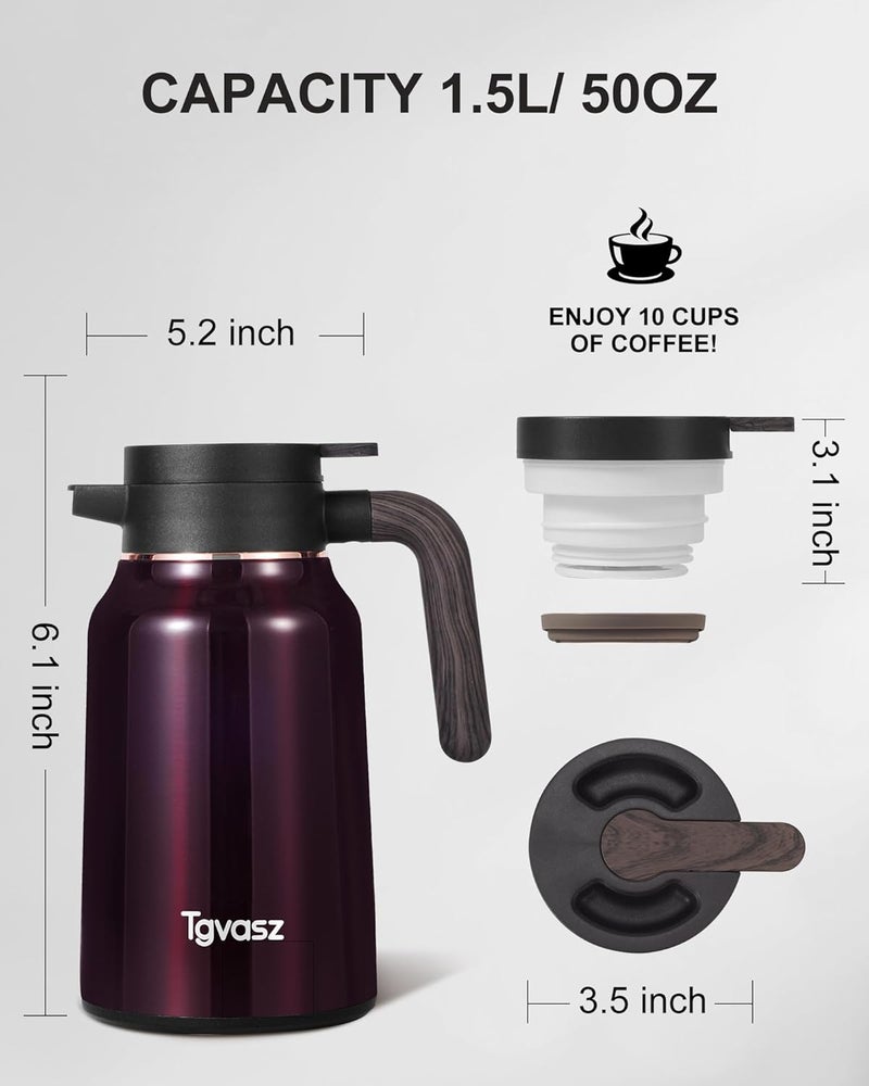 Dumfoin Carafes for Hot Liquids 51 oz - 12 Hour 2 PCS Stainless Steel Thermal Coffee Carafe-Insulated Coffee Carafes For Keeping Hot/Cold Coffee, Tea, Water, 1.5 Liter Beverage Dispenser(red/red) - Image 4
